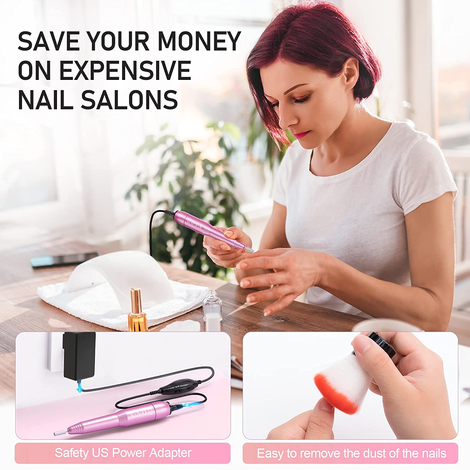 Portable Electric Nail Drill Machine, 20000RMP Nail Drills for Acrylic Nails Professional Manicure Pedicure Set Polishing Shape Tools with Nail Drill Bits,Sanding Bands and Brush(Gold Black) - Image 7